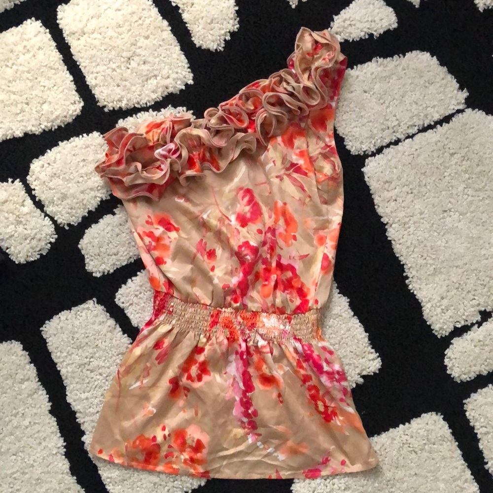 One Shoulder Boho Floral Blouse